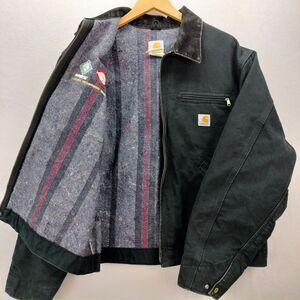 VTG Carhartt Jacket Detroit J01 Mens Size 46 XL Black Blanket Lined Chore Barn